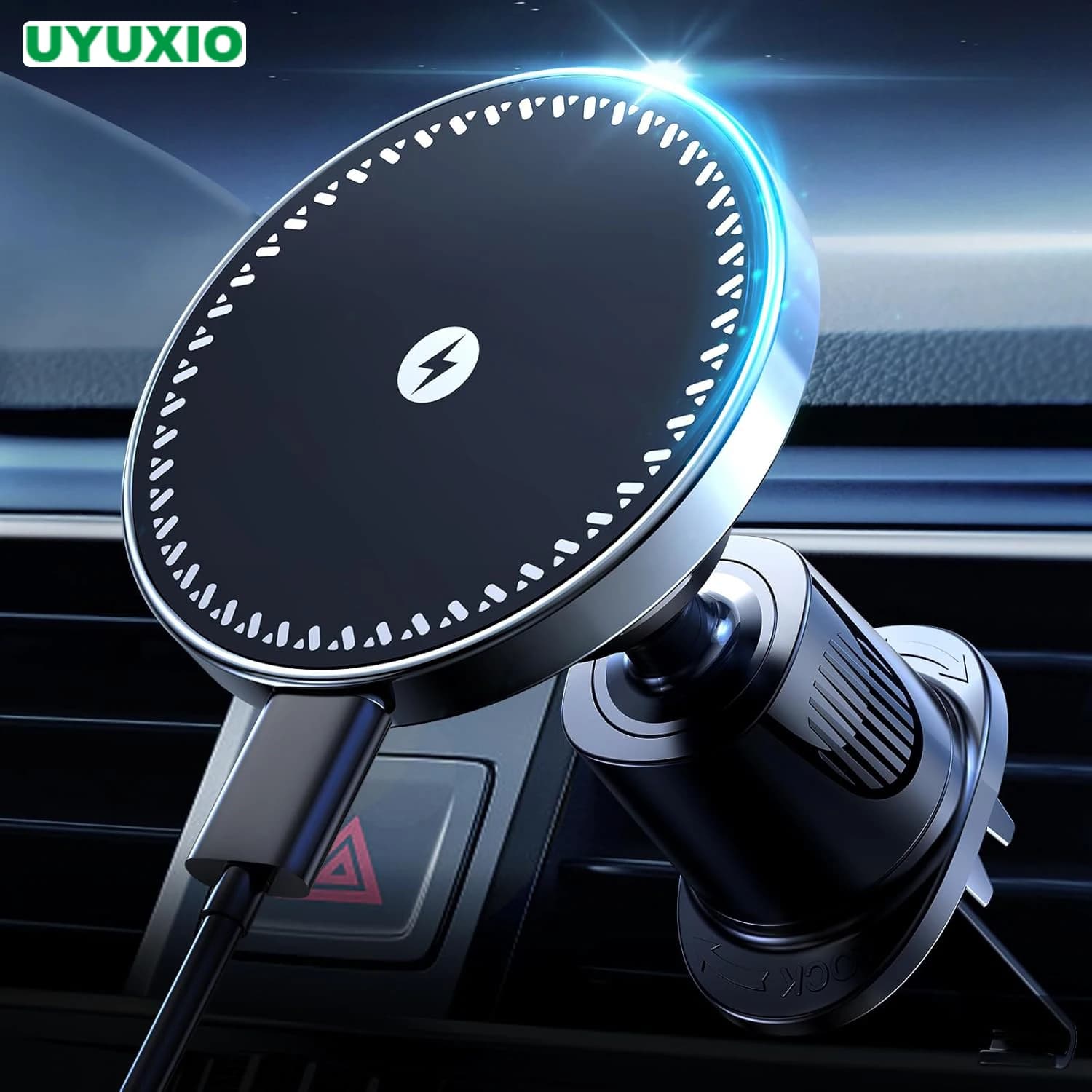 UYUXIO 15W Wireless Car Charger Fast Charging Support Magnetic Car Phone Holder for iPhone 16 15 14 13 Pro Max 12