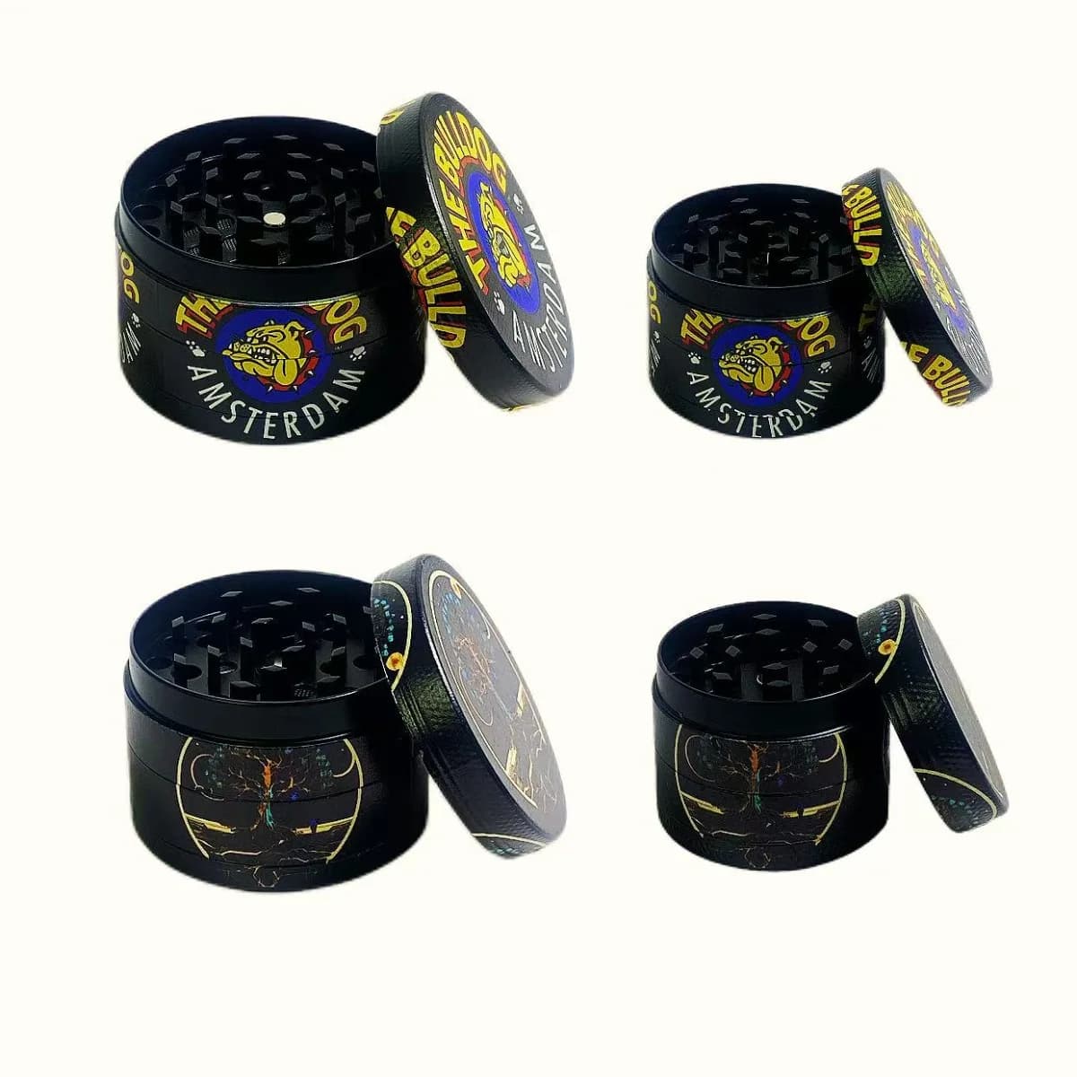 Grinder per Erbe The Bulldog Amsterdam in Lega di Zinco a 4 Strati, 2 Pollici (5 cm), con Spazzola per la Pulizia, Chiusura Magnetica, Strumento Manuale per Fumatori, Regalo