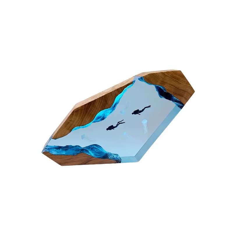 Ornamento da tavolo con luce dell'oceano in resina epossidica per balene da sub, regalo di compleanno in legno massello di artigianato creativo