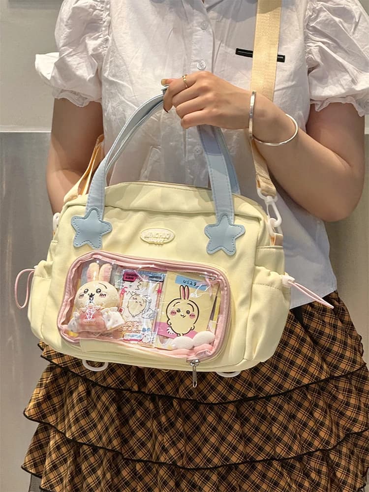 JIAERDI Harajuku Yellow Itabag Crossbody Bags Women Nylon Handle Casual Messenger Bag Girls Transparent Mini Backpack Ita Bags