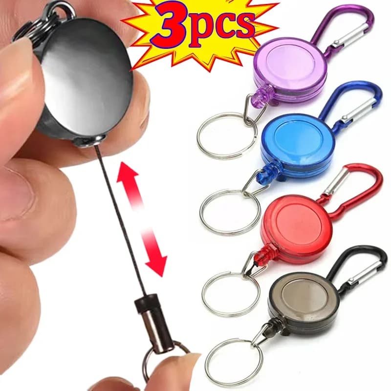 1/3pcs Retractable Steel Cable Pull Reel Keychain Wire Rope Clasp Recoil ID Card Holder Sports Chain Multifunction Tool