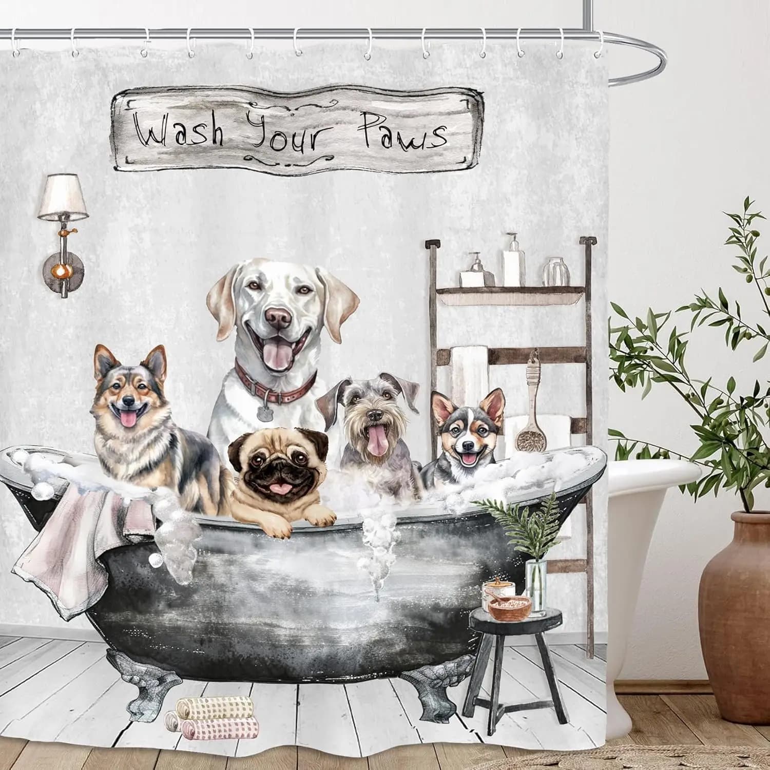 Divertenti tende da doccia per cani Simpatico animale Gatto Bulldog Animale domestico Interessante fattoria Creativa per bambini Set di tende da bagno Decorazioni per il bagno in tessuto
