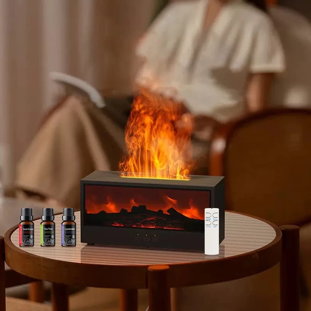 Riscaldatore per camino da tavolo portatile con umidificatore d'aria, diffusore di aromi, diffusore di oli essenziali, macchina per aromaterapia e purificatore d'aria