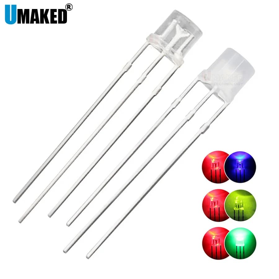 1000 pcs 5mm 3 Pin flat top LED Cato Municipality/Anode Tri-Color Diode emitters RGB Foggy/Transparent Highlight for DIP arduino