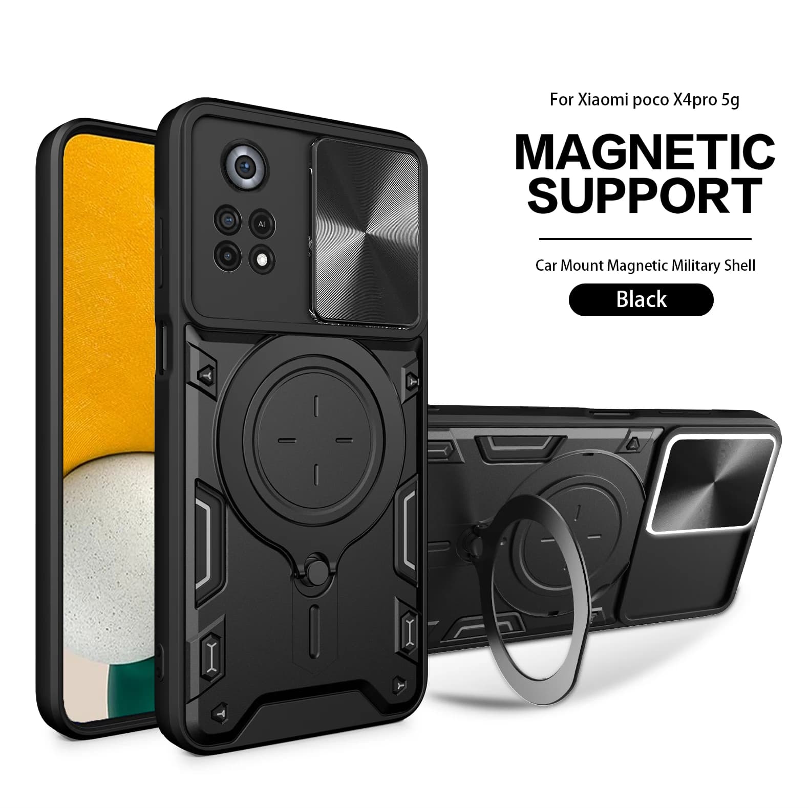 Custodia protettiva per fotocamera magnetica Magsafe per Mi Poco X4 X5 Pro Armor Anello metallico ibrido Cover posteriore per POCO F5 Pro M3 F3