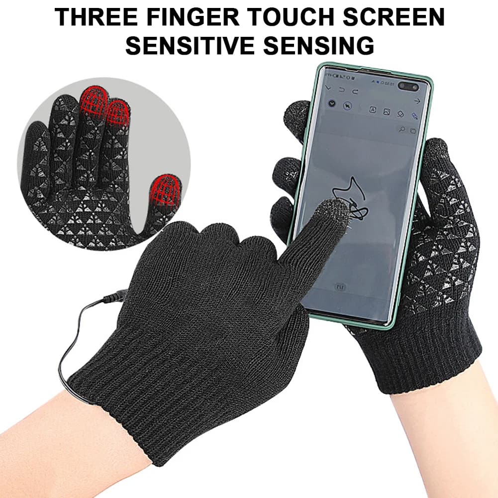 Guanti in maglia riscaldati USB Guanti touch screen Guanti termici antiscivolo per maglieria Guanti da ciclismo invernali per l'autunno inverno
