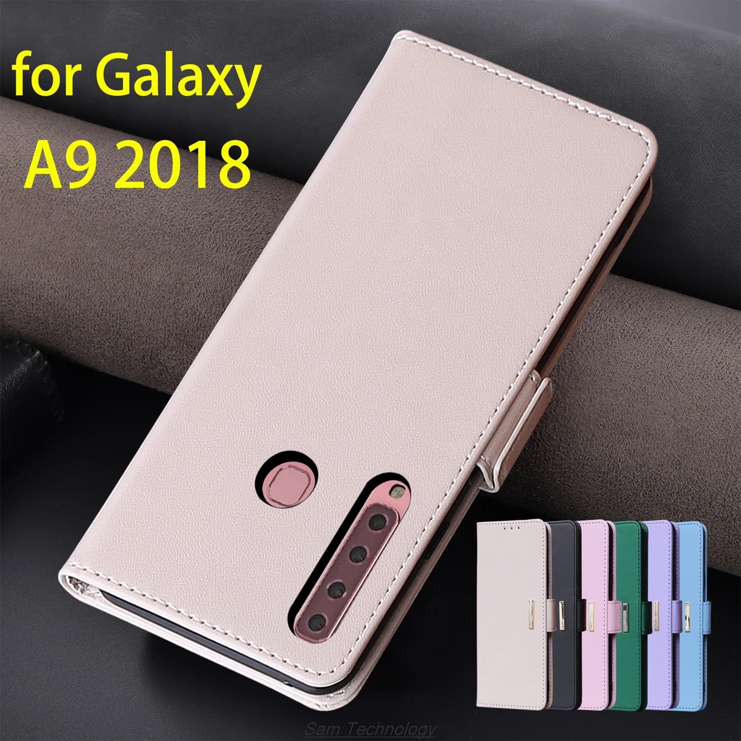 Custodia in pelle con fibbia magnetica per Samsung Galaxy A9 2018 Portafoglio RFID BLOCCO Flip Cover femminile Semplice Capa Fundas Coque