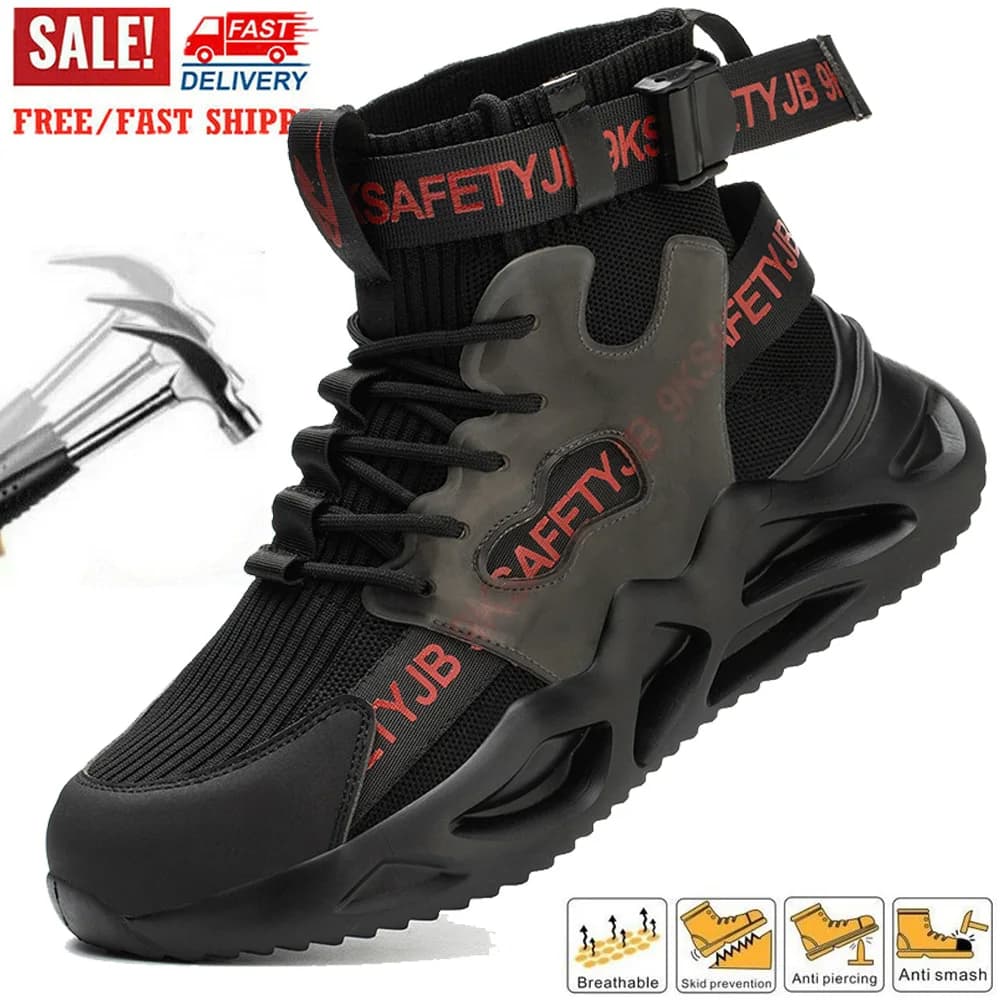 Scarpe antinfortunistiche Stivali con punta in acciaio da uomo Comode scarpe da ginnastica da lavoro regolabili Scarpe da lavoro anti-shock e anti-goccia Scarponi da trekking antiscivolo