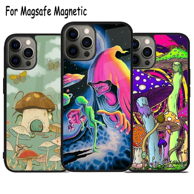 Custodia per telefono wireless Magical Mushroom Moon per iPhone 17 Air 15 16 16e 14 13 11 12 Pro Max Plus, cover magnetica Magsafe con paraurti