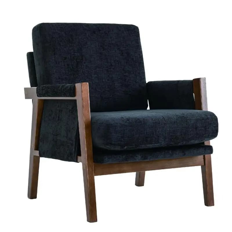 Sedia dall'accento moderno Mid-Century, poltrona lounge ergonomica con morbido cuscino in vita per soggiorno e camera da letto, finitura nera