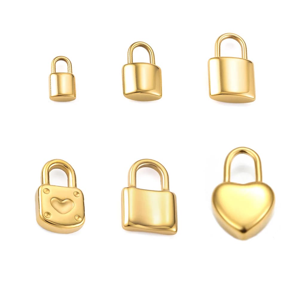 Commercio all'ingrosso 5 pz/lotto in acciaio inossidabile con lucchetto in oro, adatto per collana, braccialetto, lucchetto, ciondolo fai da te, creazione di gioielli