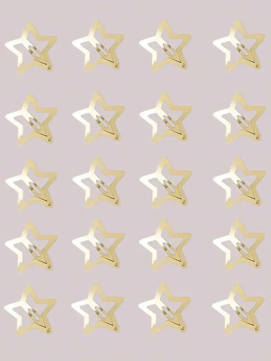 20pcs Star Shaped Hair Clips, 2000s Y2K Snap Barrettes Non-Slip Star Hair Clips, Gold Metal Hair Accessories Suitable For Girls