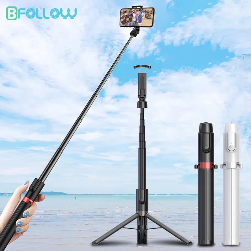 BFOLLOW 130cm 51 pollici lungo Selfie Stick 3 in 1 treppiede Bluetooth Wireless per telefono cellulare iPhone Huawei Samsung Xiaomi