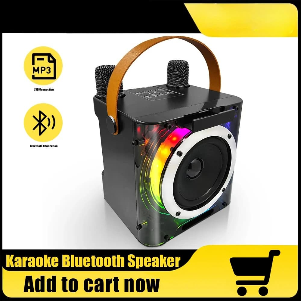 High Power Karaoke Machine, Mini Bluetooth Speaker and Microphone Set, RGB Lighting Effects, Stereo Subwoofer, with Phone Holder