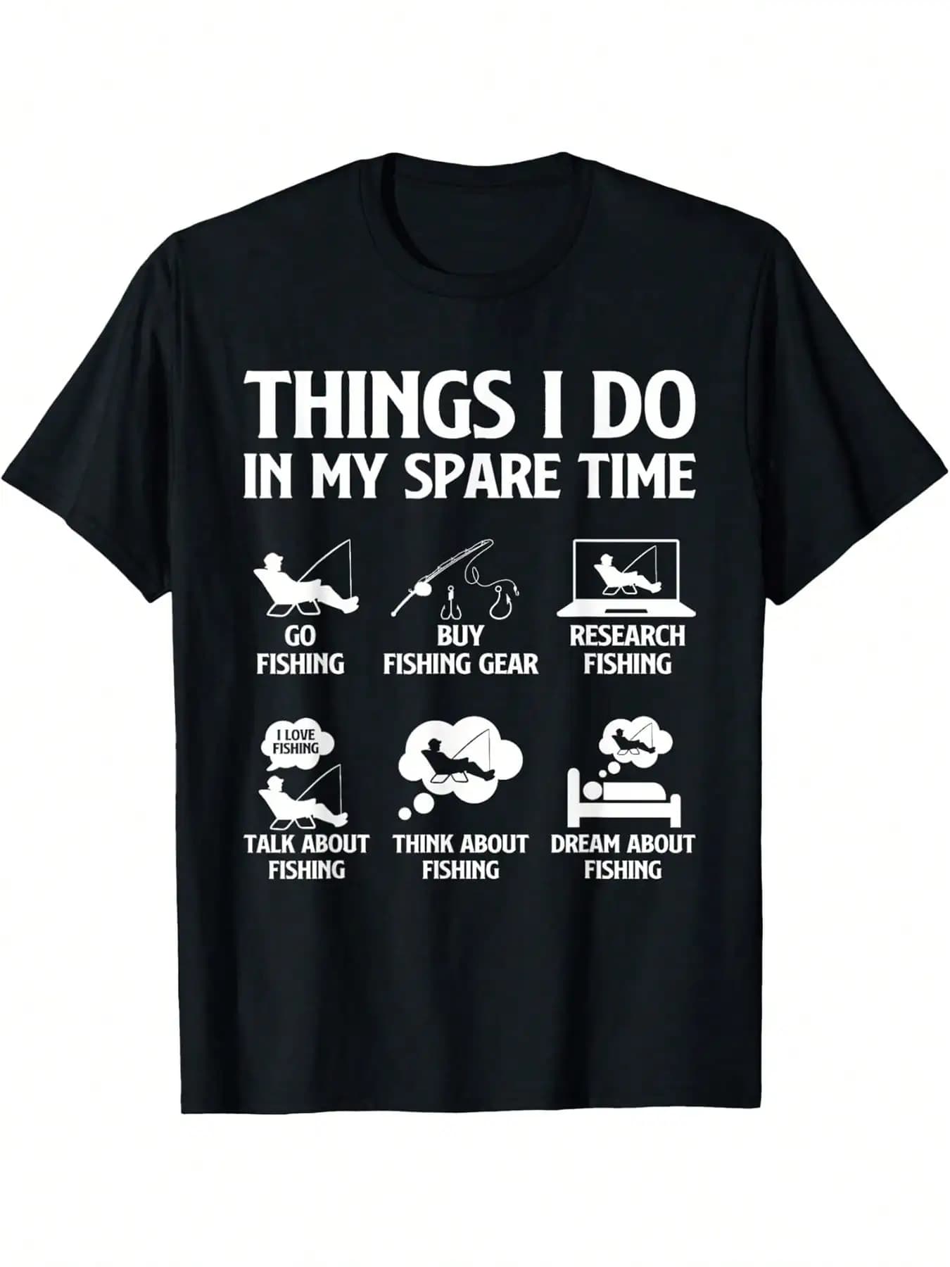 T-shirt grafica da pesca per basso "Things I Do In My Spare Time" da uomo - 100% cotone, girocollo, manica corta,