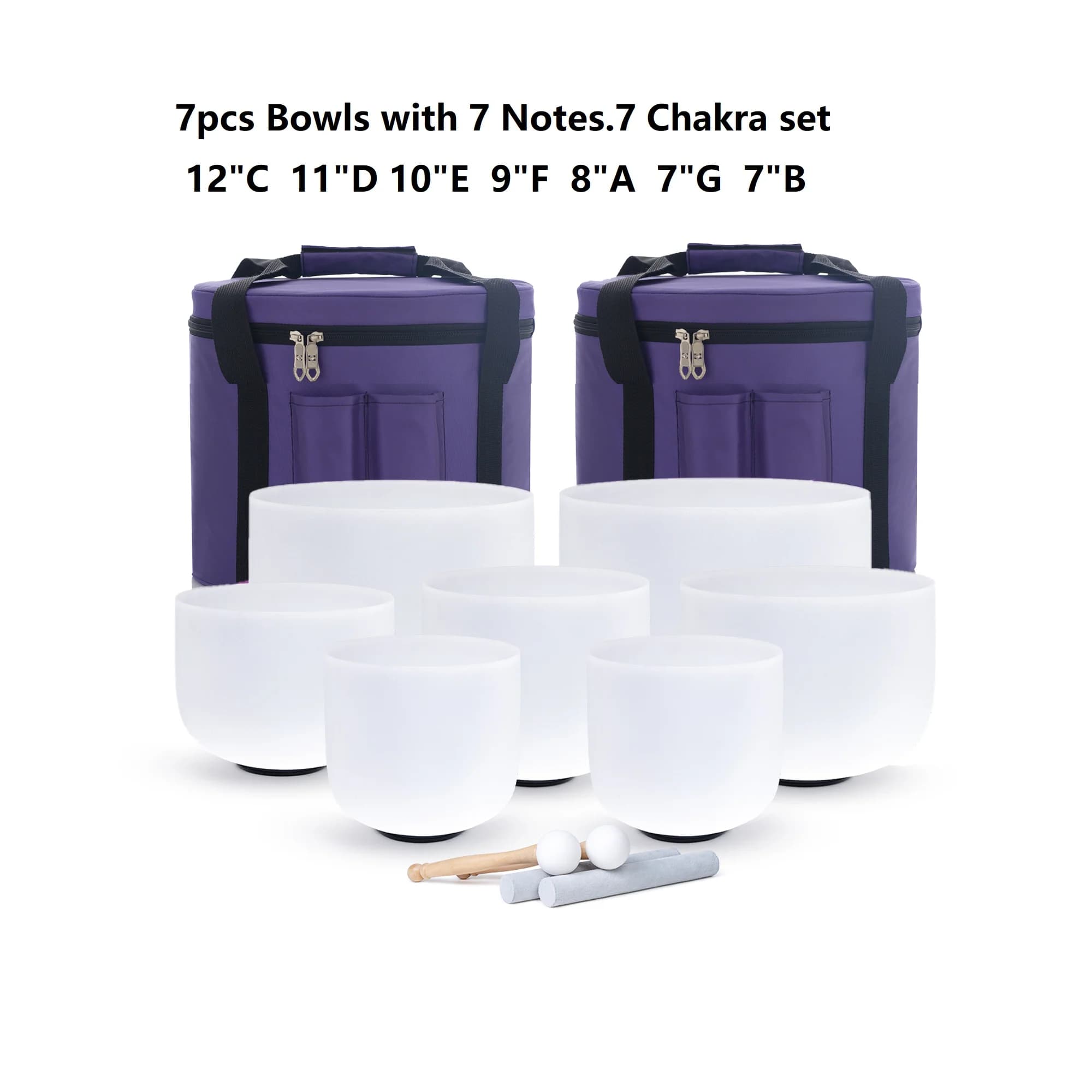 7-12Inch 432hz or 440hz Chakra Quartz Singing Bowls Set with Carrying Cases for Yoga Balance