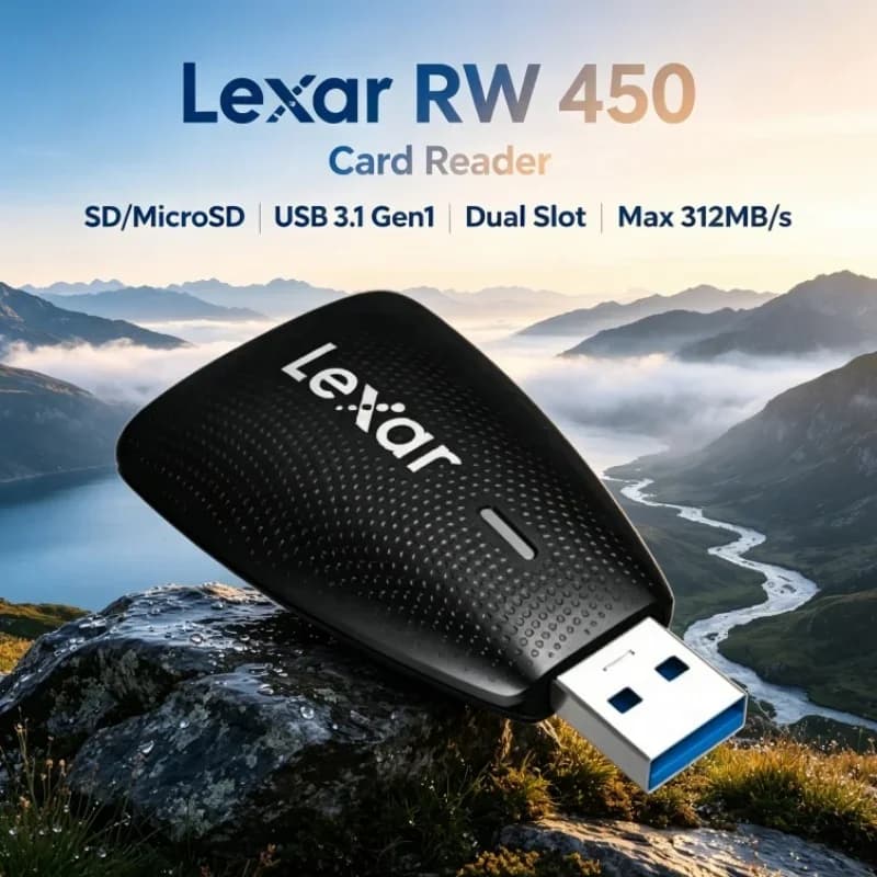 Lexar RW450 High Speed 2-in-1 Memory Card Reader USB 3.1 Gen 1 UHS-II SD MicroSD TF Card Adapter 312MB/s for Laptop PC Computer