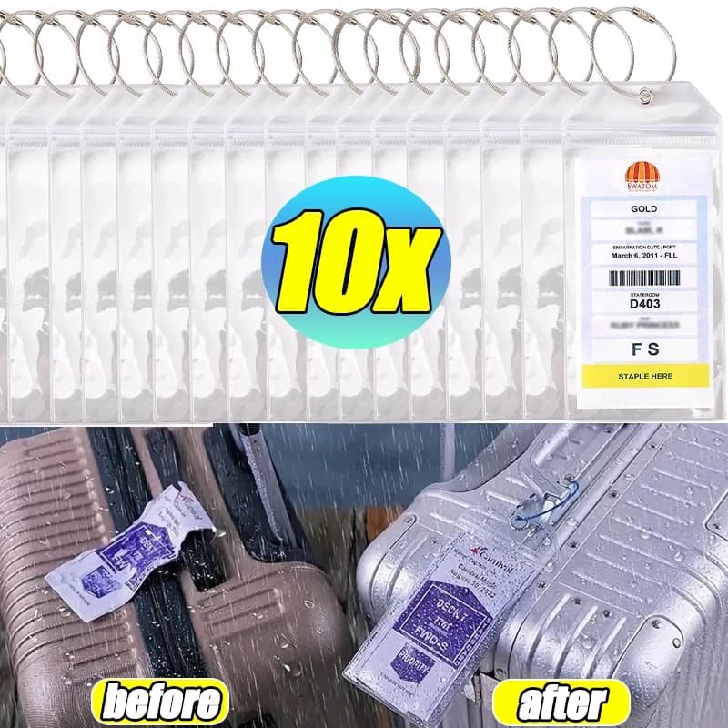 Porta etichette per bagagli da crociera Cerniera impermeabile Etichette in plastica PVC trasparente Portachiavi in acciaio inossidabile per viaggi di crocieri reali dei Caraibi