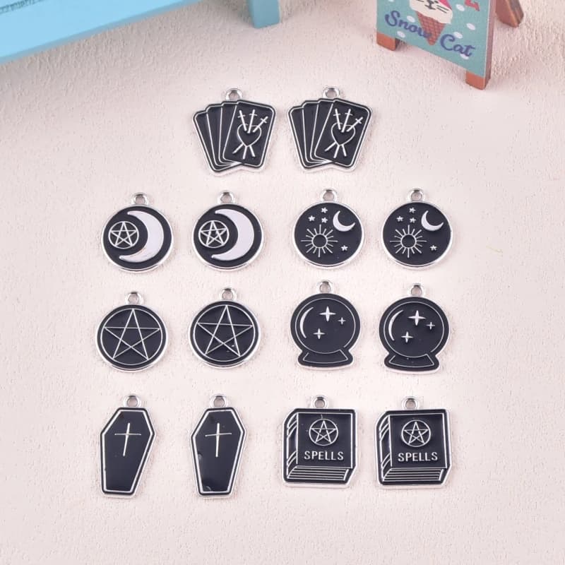14/10 Pezzi Ciondoli 3D a Forma di Carte dei Tarocchi, Stelle e Luna in Lega per Orecchini, Portachiavi, Decorazioni Fai-da-Te, Accessori di Moda