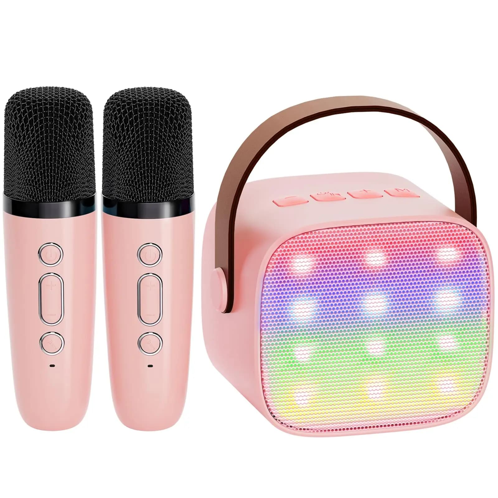 Mini macchina per karaoke Altoparlante portatile Bluetooth 5.4 PA con 2 microfoni wireless per regalo di canto domestico K1