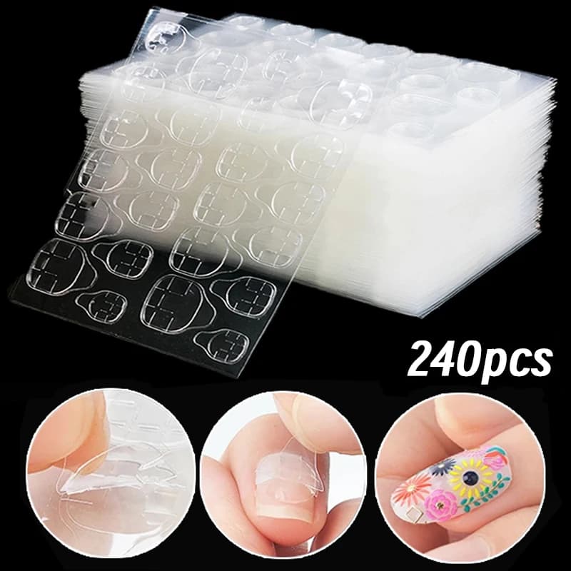 Double Side Nail Gel Collar Transparent Adhesive Tape for Faux Nails Stickers for glue Reusable Nail Accessories for DIY manicure