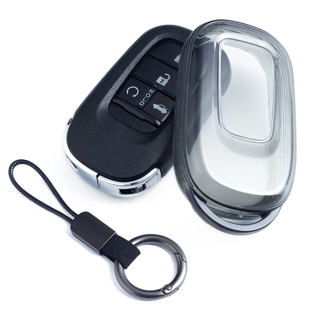 Custodia sottile per chiave auto con portachiavi per Honda Civic Accord CR-V HR-V ZR-V Pilot Vezel Odyssey Passport CRV Nera Trasparente