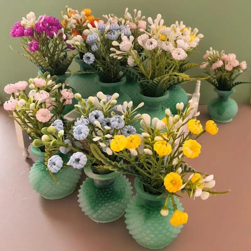 1Pcs Random 1:12 Dollhouse Simulation Vase Flower Outdoor DIY Accessories Miniature Resin Colorful Floral Plants Potted Model