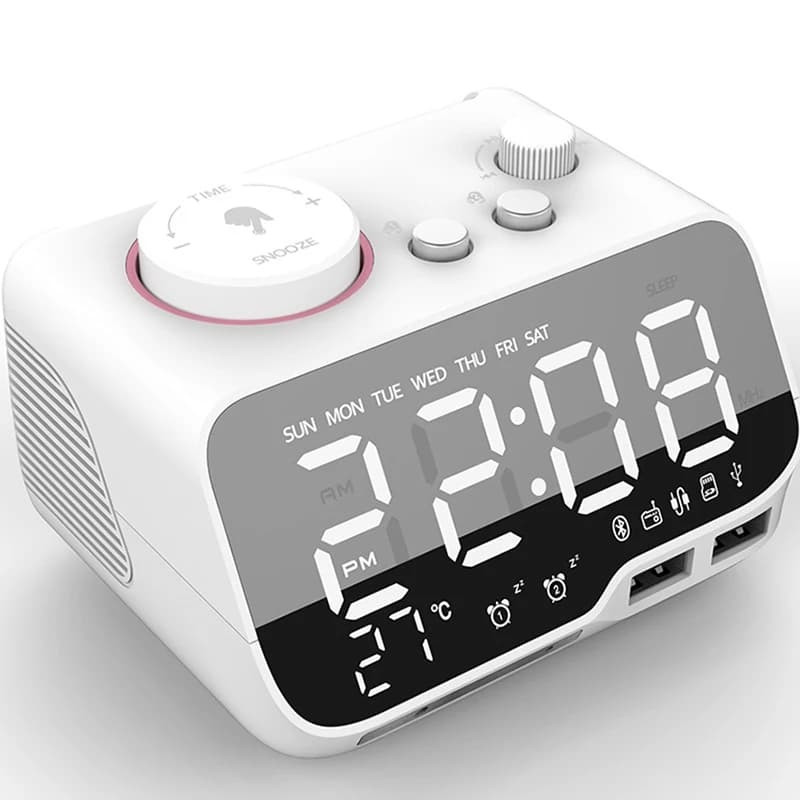 Sveglia a LED Altoparlante compatibile Bluetooth Gamma completa, Radio FM Orologio digitale con temperatura, Caricatore USB, Per camere da letto