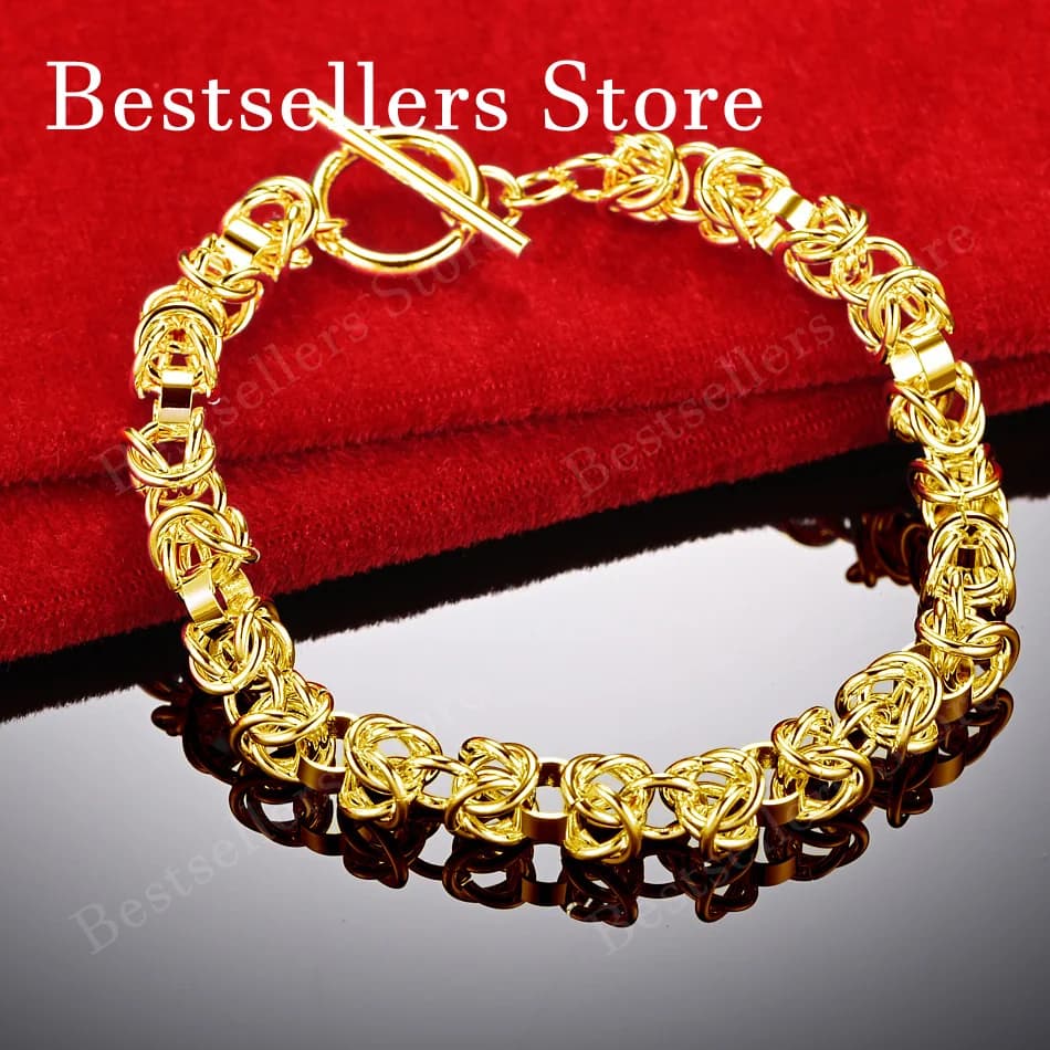 925 Sterling Silver 18K Gold Plated Exquisite Braided Bracelet Fashion Men Women Wedding Jewelry Party Gift