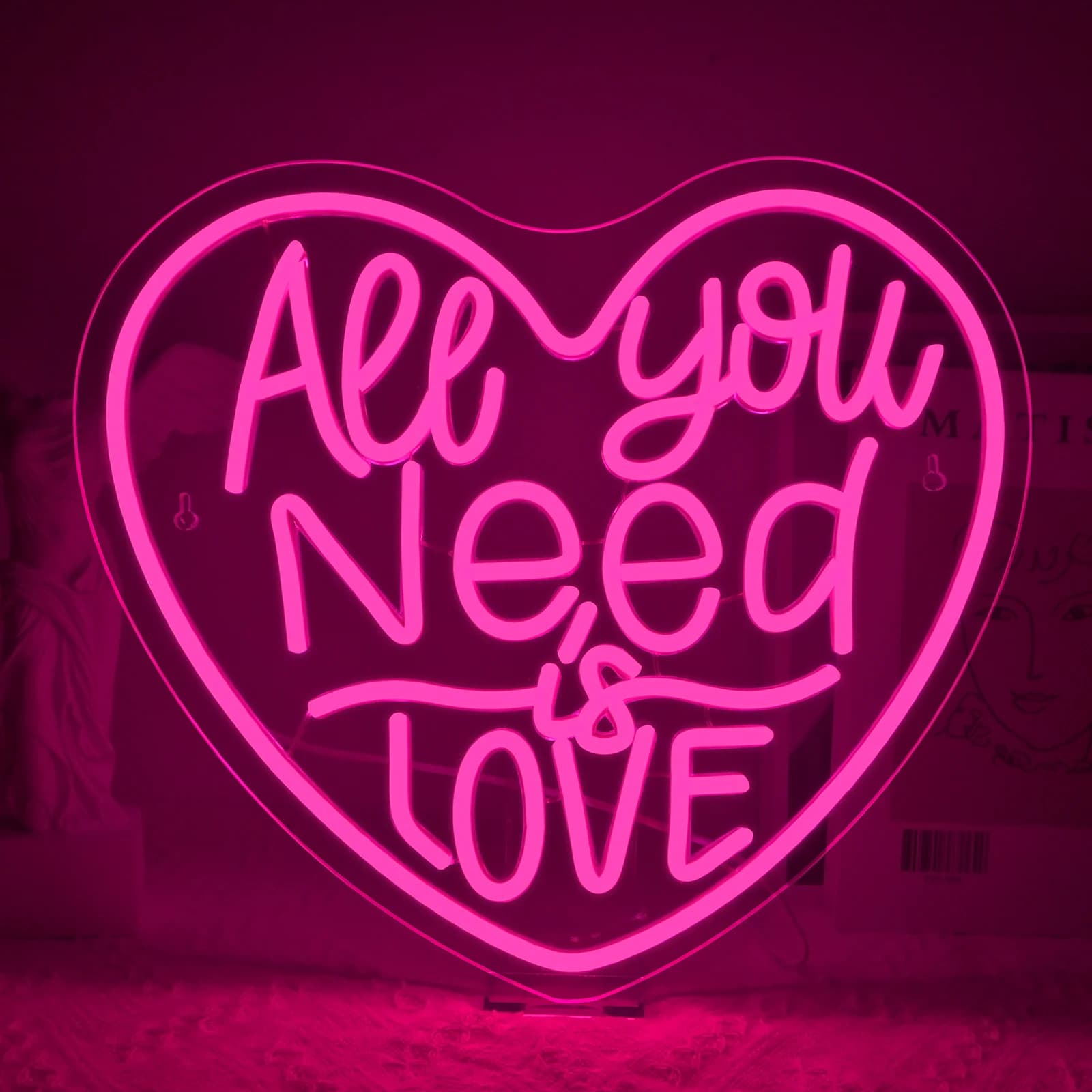Insegne al neon Tutto ciò di cui hai bisogno è amore Luce al neon a led a forma di cuore Insegna al neon rosa Decorazione da appendere alla parete Decorazione per matrimoni, feste di compleanno