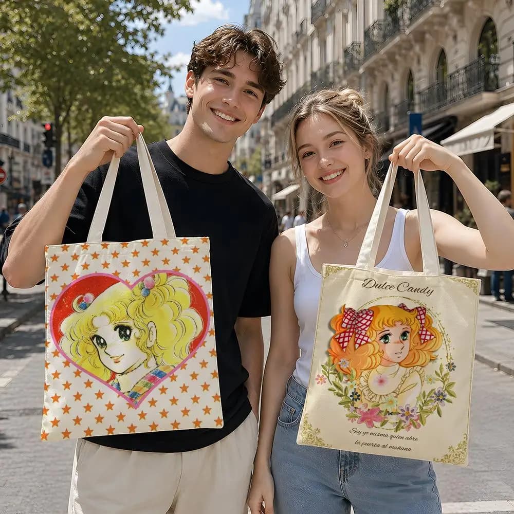Anime Classic Romance C-Candy Candy Storage Bags Reusable Canvas Tote Suitable for School Class Commuting Shopping as Gifts