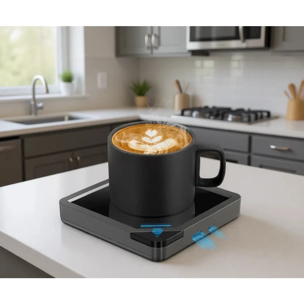 Scaldavaschette Elettrico da Scrivania per Mantenere Caldi Caffè, Tè e Latte, Piastra Portatile con Caricatore USB, Tazza Non Inclusa