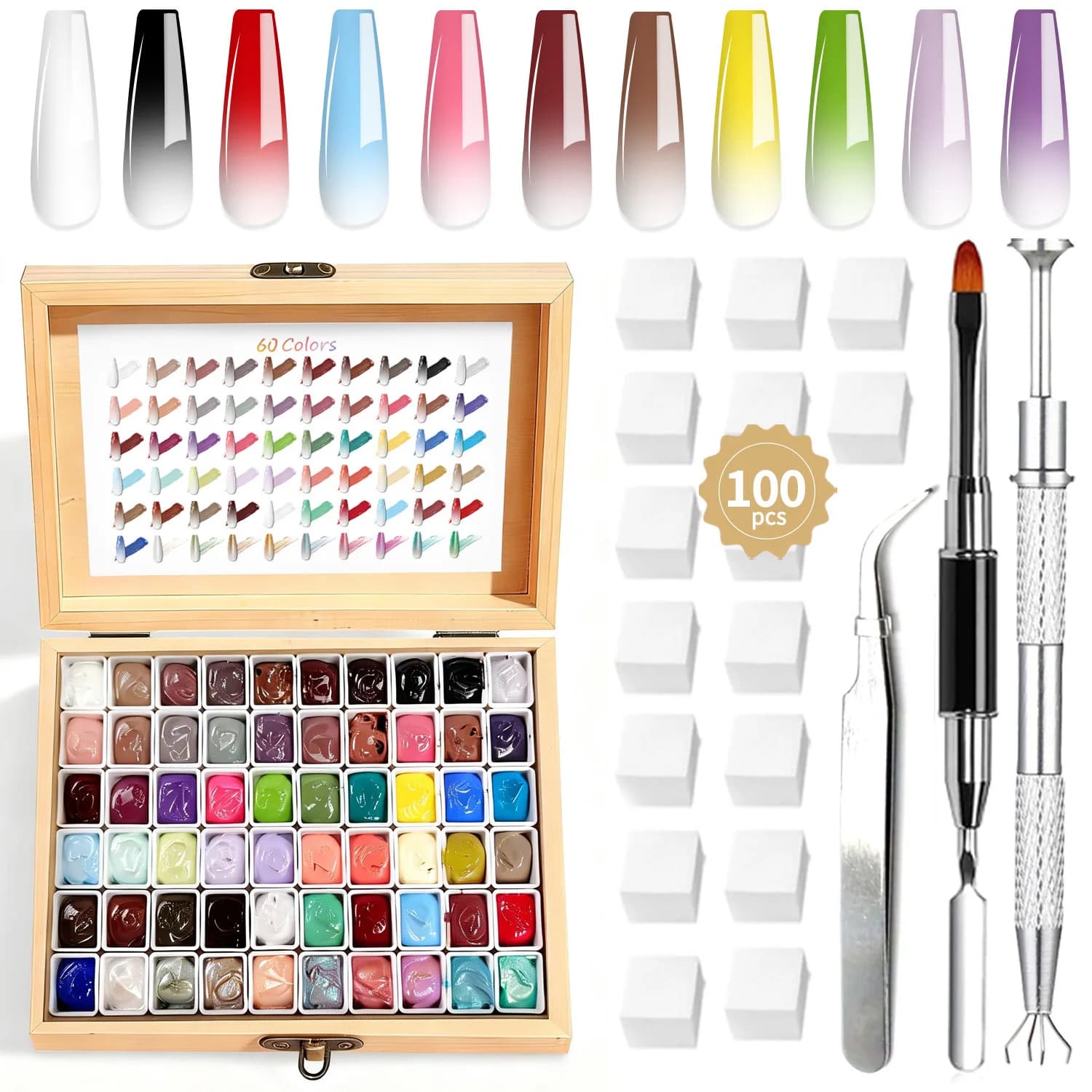Mini Set 60 Colori Gel per Unghie Effetto Sfumato, Design per Nail Art, Lunga Durata, Texture Cremosa, Applicazione Liscia