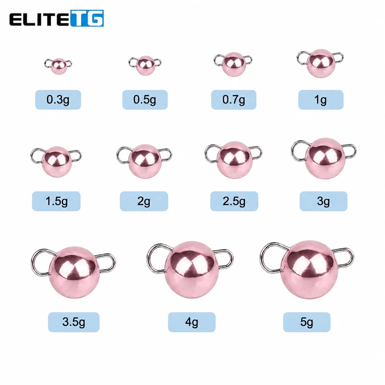 Elite TG 10pcs Metallic Light Pink Tungsten Cheburashka Weights Fishing Sinker Fishing Accessories