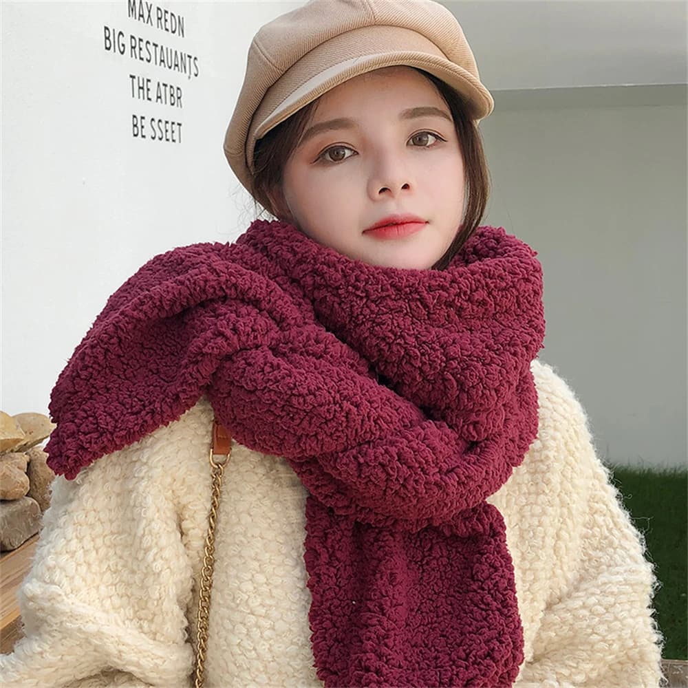 Sciarpe in Peluche di Lana d'Agnello Coreane per Donne, Scialli Invernali Caldi per Ragazze, Sciarpa Rossa Natalizia Tinta Unita, Bufanda Invierno Mujer
