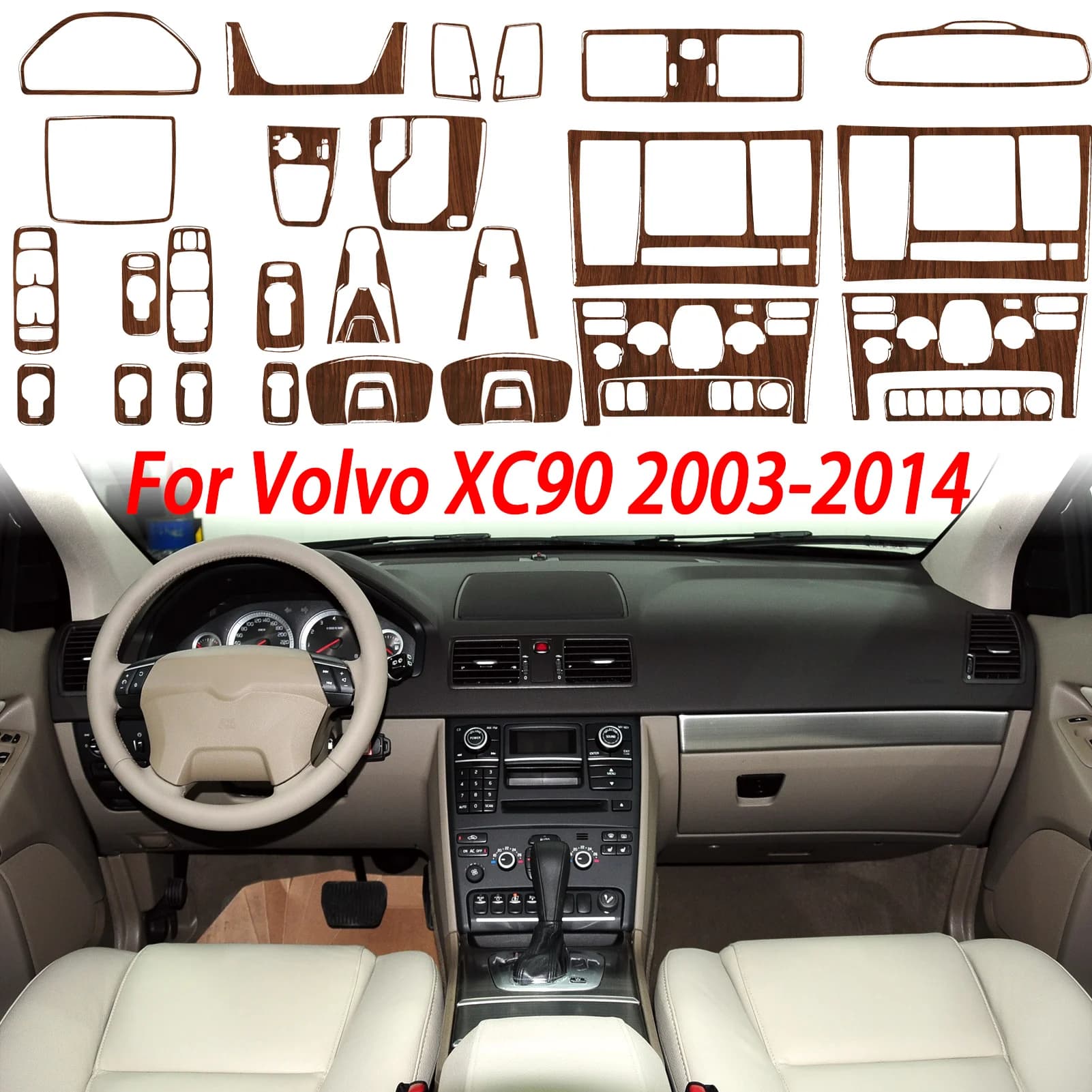 Wood Grain Interior accessories for car Rack Covers Console Air Grip Cover Wall decal for change panel for Volvo XC90 2003- 2014