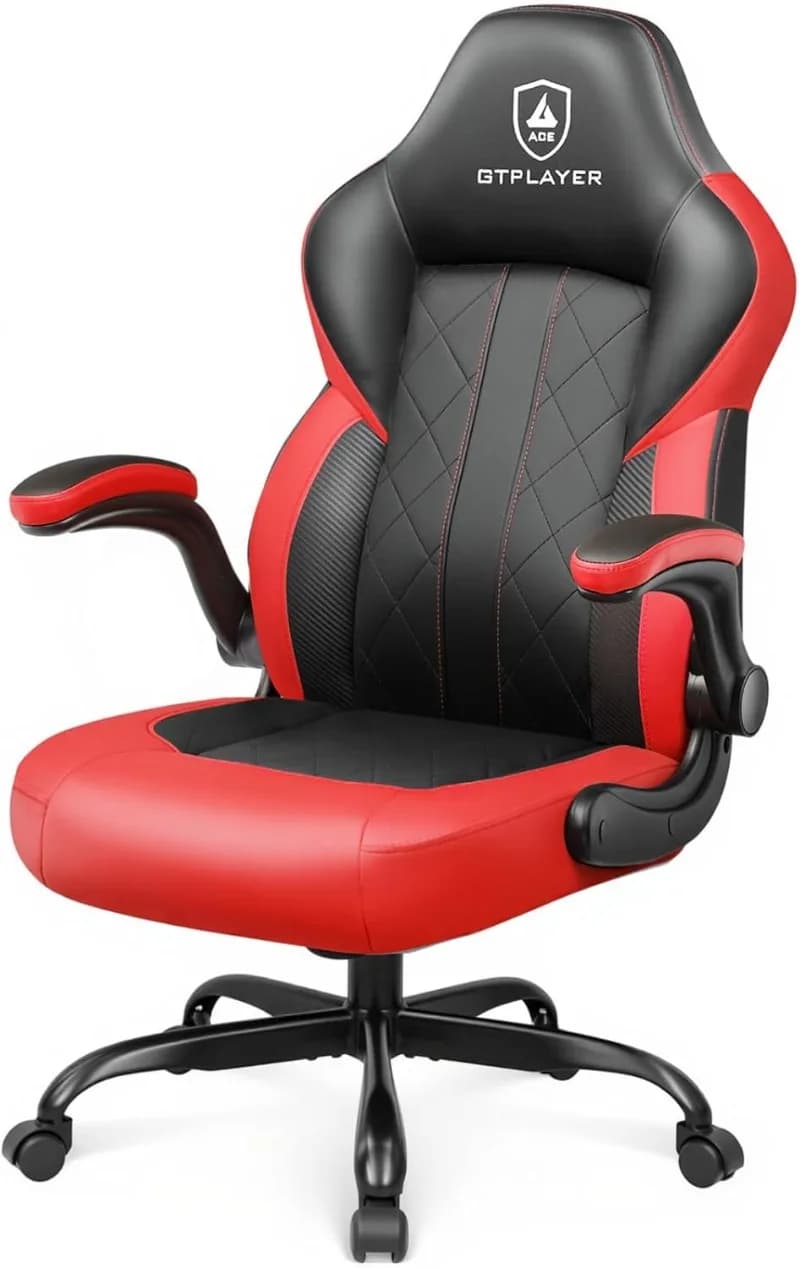 GTPLAYER Video Gaming Chair, Ergonomic Computer Gaming Chair with Flip-Up Armrests and Adjustable Height, Comfortable Desk