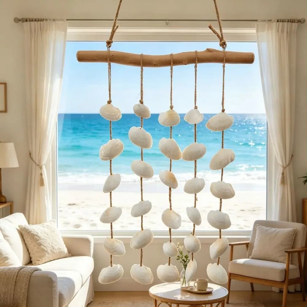 Natural Driftwood Wind Chime Nautical Hanging Ornament Beach Style Home Decor For Bedroom Living Room Garden Balcony