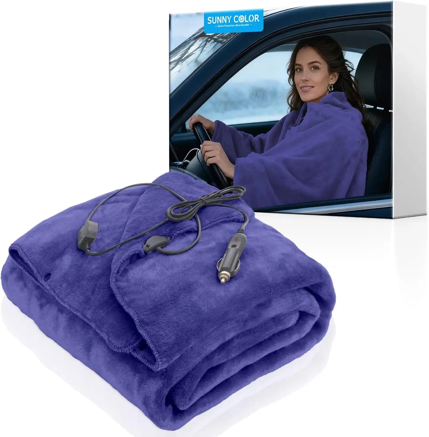 Coperta Riscaldata per Auto 12V con Doppia Regolazione del Calore, Design Indossabile per Viaggi e Campeggio, Lavabile in Lavatrice, Blu