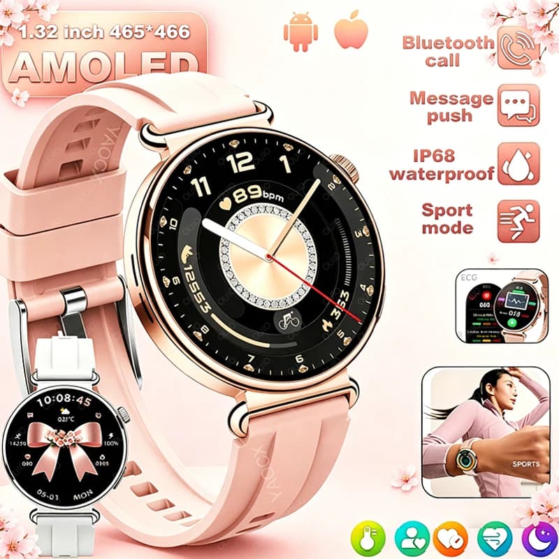 Smartwatch Donna 2026 alla Moda per la Salute: ECG, Rilevamento Emozioni, Monitor Pressione Sanguigna, Chiamate BT, Display 1.32 pollici