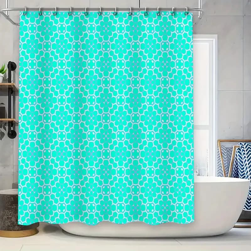 Tenda da doccia esagonale floreale bianco blu vibrante Decorazioni per la casa impermeabili Accessorio per il bagno Set di tappetini da bagno in tinta unita per la camera dei bambini
