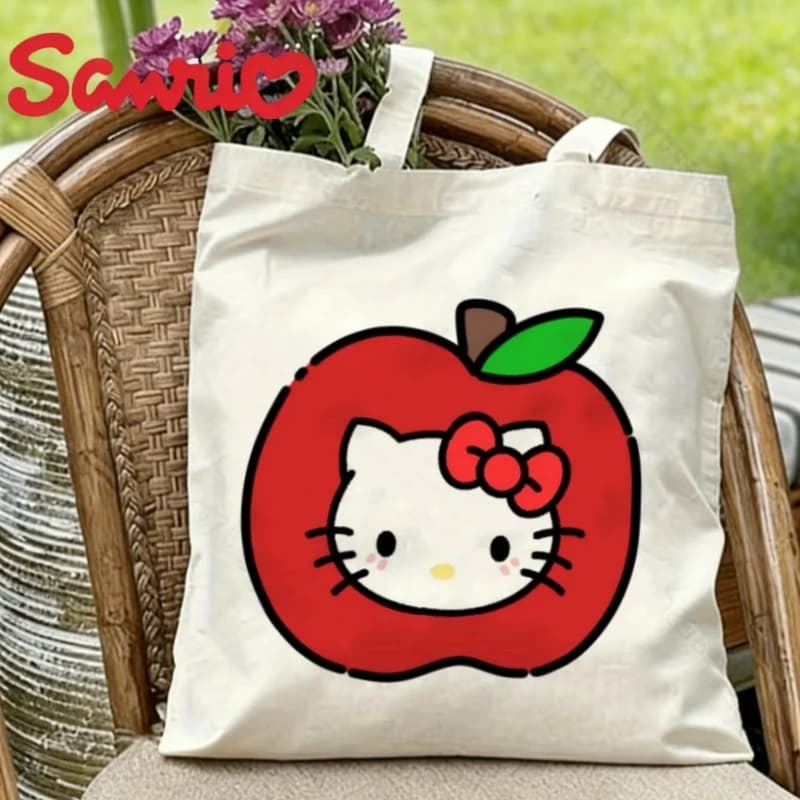 1PC Borsa a tracolla in tela Hello Kitty Red Apple, borsa a tracolla riutilizzabile ecologica