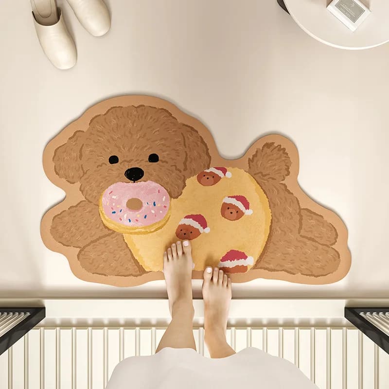 VIKAMA Cartoon Dog Tappetino da bagno Gel di silice Assorbente d'acqua Tappetino antiscivolo Zerbino ad asciugatura rapida per ingresso WC