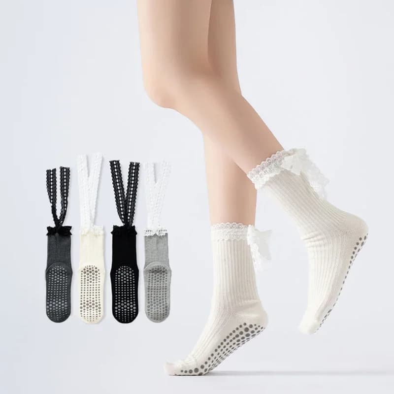 Yoga Socks Women Cotton Silicone Non-slip Pilates Grip Crew Socks