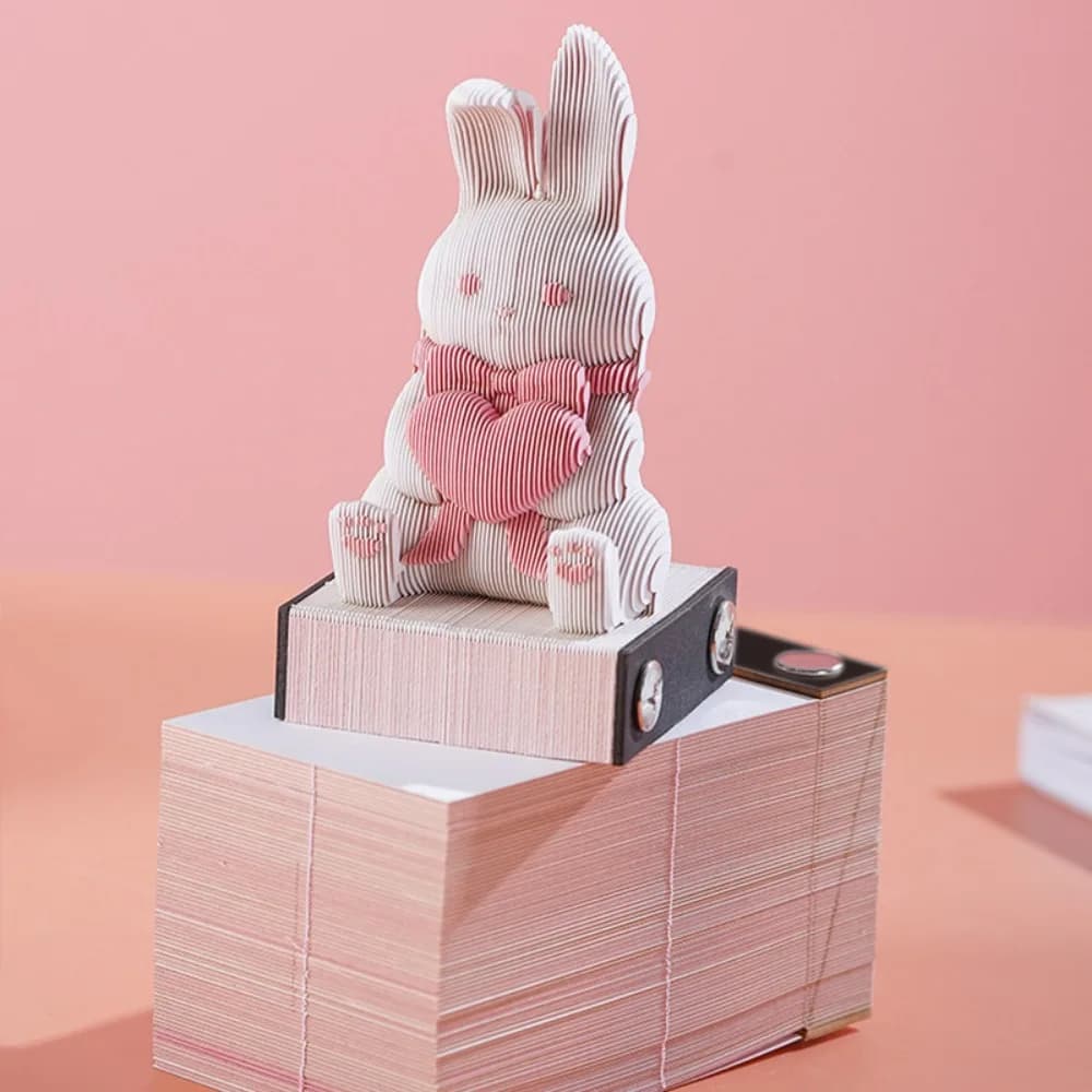 Blocco note con coniglietto con scultura in carta pop-up 3D, blocco note creativo con calendario a strappo, note adesive simpatico cartone animato animale per ufficio casa