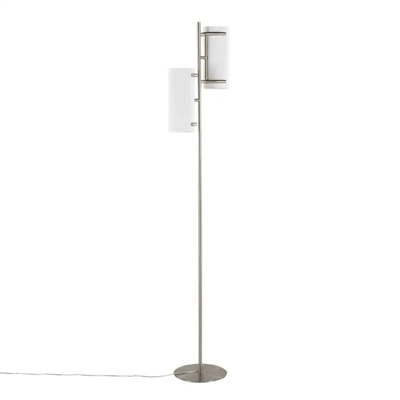Lampada da terra contemporanea Glam in finitura nichel spazzolato con paralume bianco