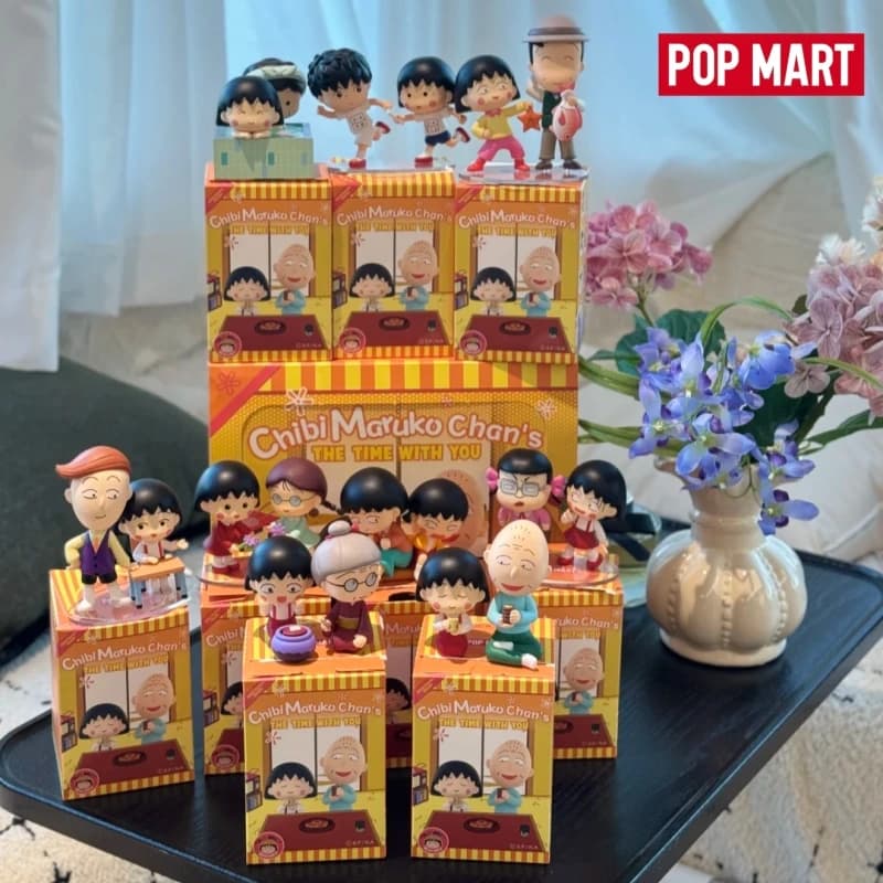 POP MART Chibi Maruko Chan The Time With You Blind Box Cute Cartoon Anime Figurine Display Kawaii Collectible Toy Surprise Gift