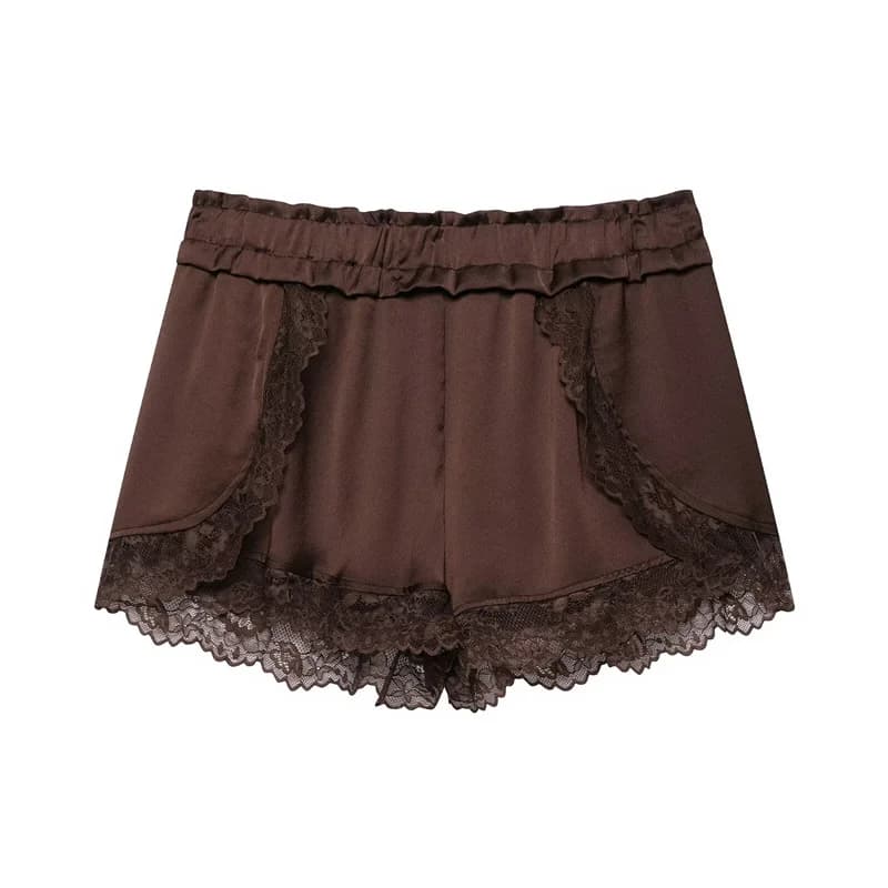 Women's Shorts 2026 Summer New Style Brown Lace Decorative Versatile Shorts Beach Vacation Casual Fashion