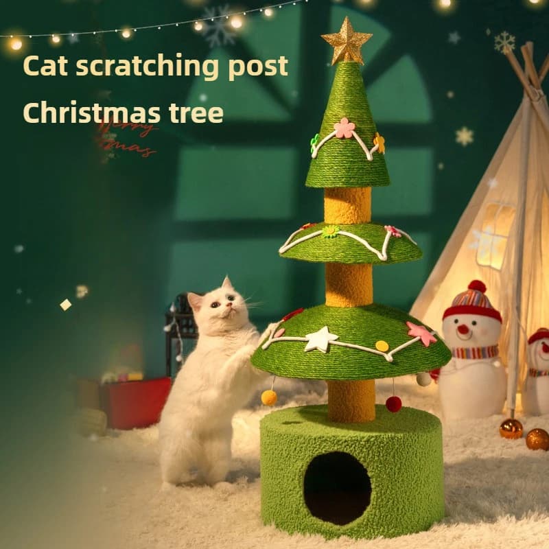 Struttura da arrampicata per gatti in sisal per albero di Natale, nido per gatti, tiragraffi per gatti, design per albero di Natale multistrato, regali di Natale per animali domestici