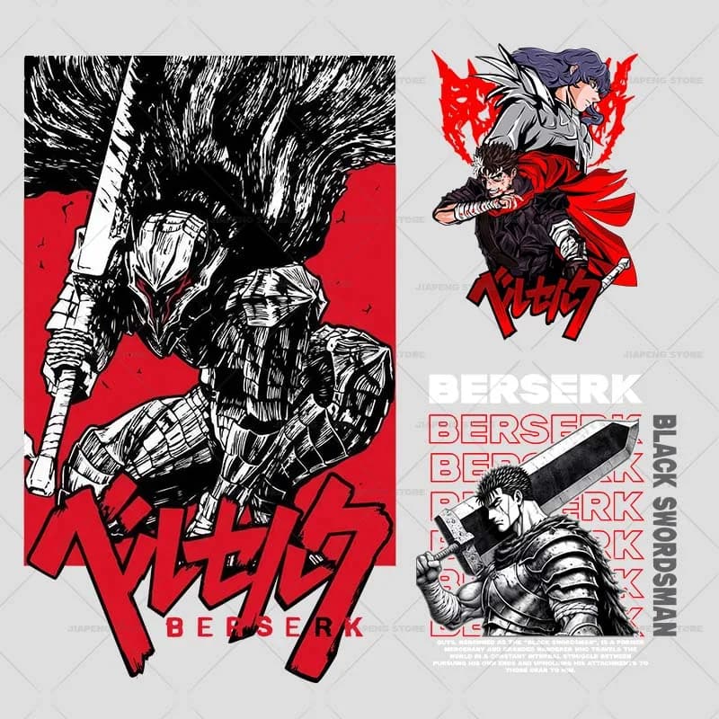 Berserk Patch Ferro su Trasferimenti per Abbigliamento Anime Calore Adesivi Termici Guts Applique su Vestiti T-shirt Borsa Distintivo Lavabile Fai da Te